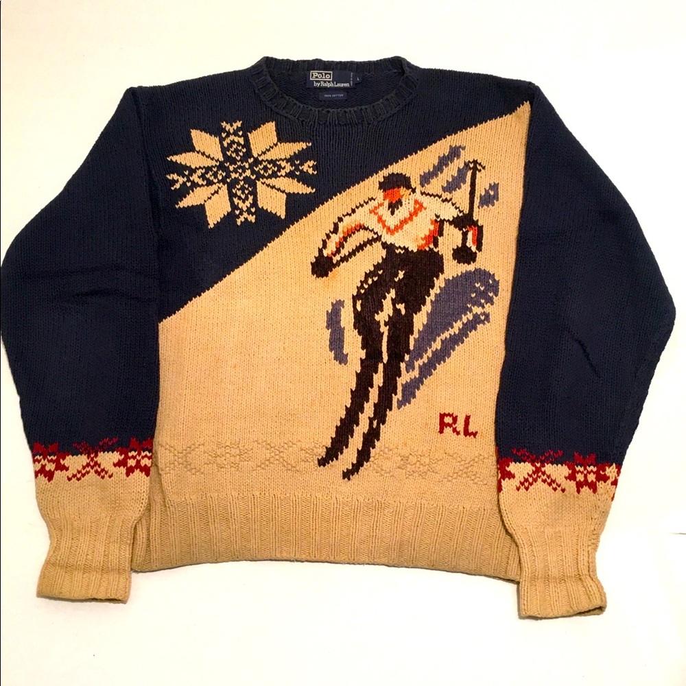 Polo down hill skier sweater, large